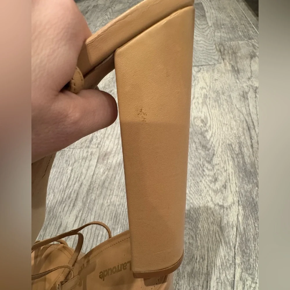 New Larroude tan Annie 140MM Leather Platform Sandals